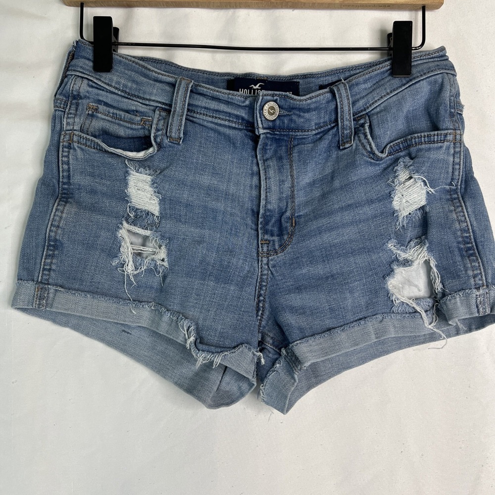 Hollister Womens Shorts 27Cut Off Jean Distress Denim Mid Rise Short Adv Stretch